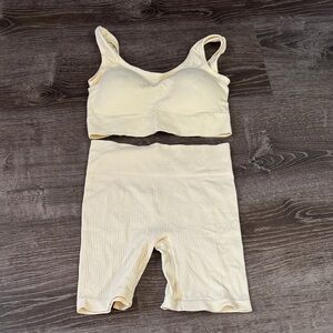 Women's Cream Ribbed workout Set